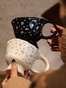 Axya Vintage Ceramic Coffee Mug, Cartoon Kitchen Drinkware Set, Hand Carved Flower Girl Gift