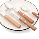 Axyaa Wood Handle Cutlery Set - Stainless Steel Dinnerware Fork Knife Spoon Set