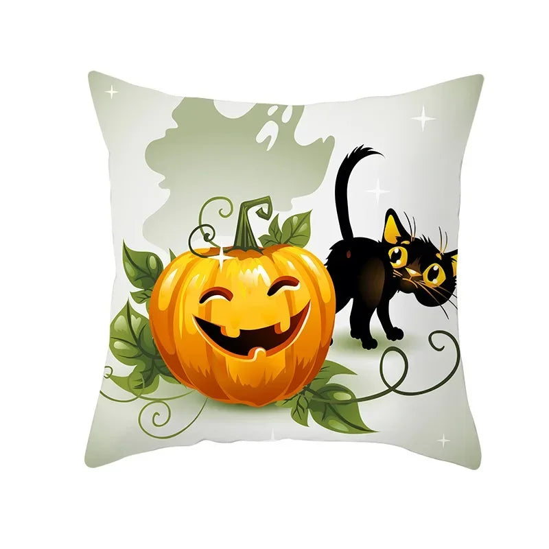 Axyaa Black Cat Pumpkin Cushion Cover 45x45 cm - Home Decor Funny Printed Pillow Case