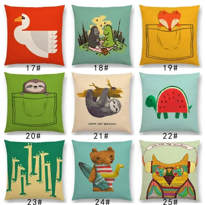 Axyaa Cartoon Animals Cushion Cover - Cat Flamingo Penguin Rabbit Pillow Case