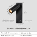 Axyaa Black Brass LED Wall Lamp Sconce with Switch and USB Port, 3W Spotlight
