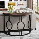 Axyaa Industrial Half Moon Console Table, 43 Inch, Geometric Base, Wood Accent