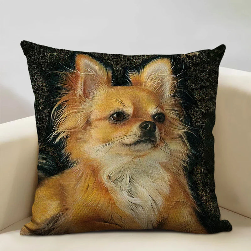 Axyaa Cat and Dog Pattern Cushion Cover 45x45cm Linen Square Pillowcase