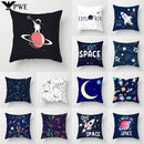 Axyaa Space Cat Moon Cushion Cover Universe Sun Planet Rocket Pillowcase