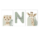 Custom Name Nordic Cute Animal Art Print Canvas Painting Lion Giraffe Poster by Axyaa