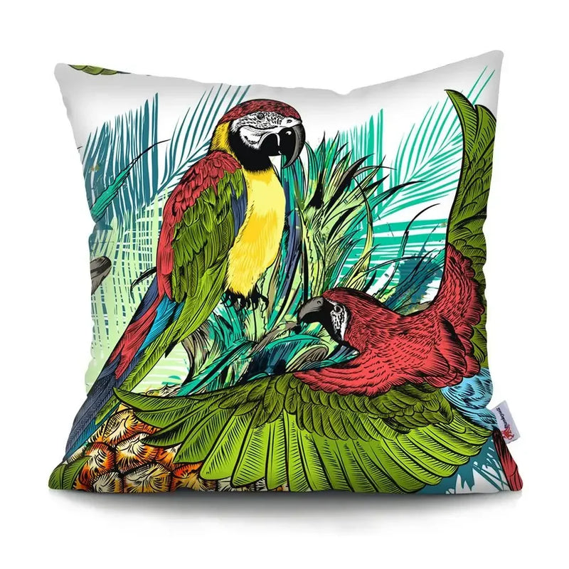 Axyaa Tropical Plant Parrot Decorative Pillow Cover - Flowers Sofa Cushion Case