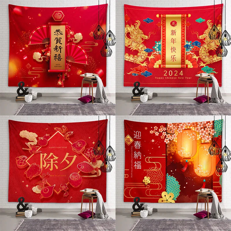 Axyaa Chinese New Year Tapestry Blessings Good Luck Spring Festival Decor
