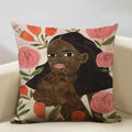 Axyaa Beauty Girl Cat Print Linen Pillowcase Portrait Cartoon Home Decor Cover