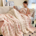 Axyaa Faux Rabbit Fur Gradient Blanket: Super Soft, Fluffy, Pink & White Luxury Throw