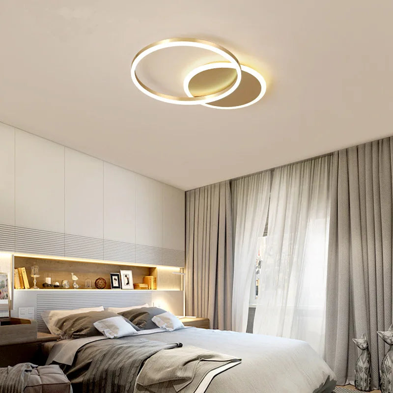 Axya Modern 5 Ring LED Ceiling Chandelier in Black Gold White - Living Room Bedroom Lighting