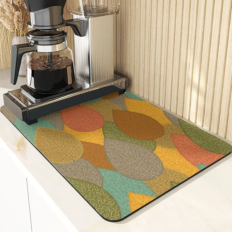 Axyaa Leaves Pattern Silicone Dish Mat for Absorbent Drying & Home Decor