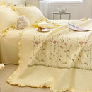 Axyaa Chiffon Summer Quilt Set: Ruffled Double Bed Cover, Girl Heart, Washed Cotton
