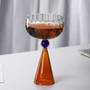 Axyaa Nordic Ripple Red Wine Glass with Ball Stem - Blue Amber Base