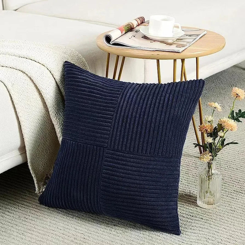 Axyaa Beige Corduroy Throw Pillow Covers 18x18 - Boho Home Decor for Sofa, Couch, Bed