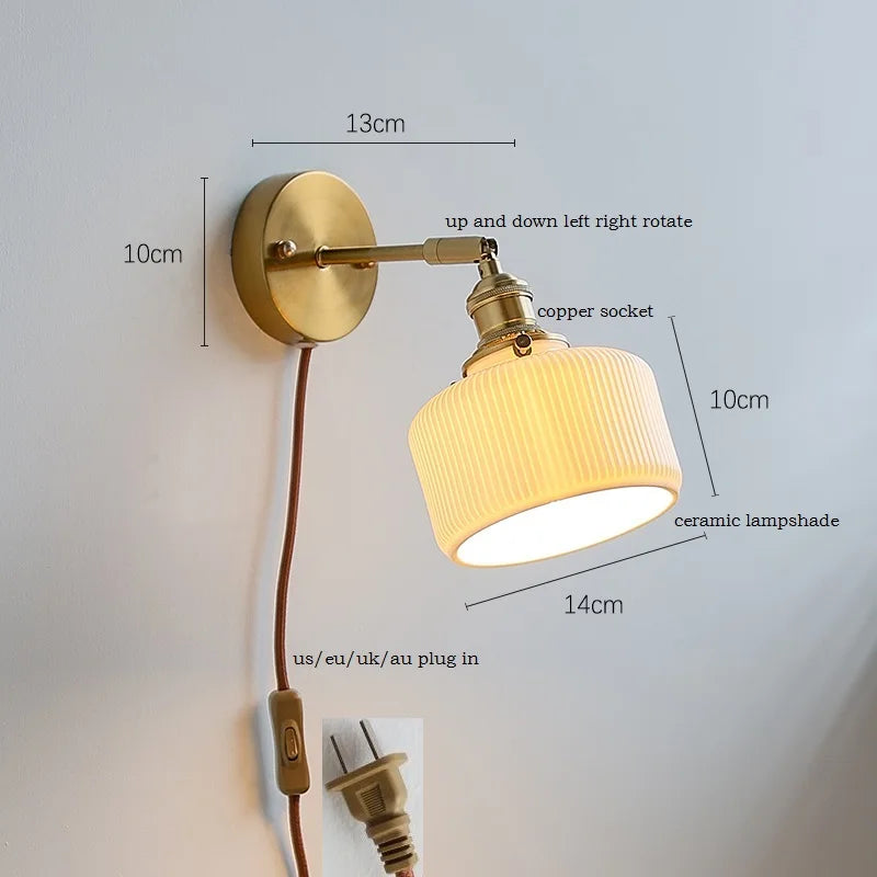 Axyaa Nordic LED Wall Sconce Ceramic Lampshade for Bedroom Living Room