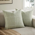Axyaa Striped Embroidered Cushion Cover Brown Grey Cotton Linen 45x45cm 60x60cm