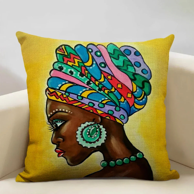 Axyaa African Lady Oil Painting Pillow Case Home Sofa Art Decoration Cover