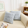 Axyaa Boho Striped Faux Rabbit Fur Velvet Cushion 18x18In Beige