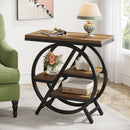 Axyaa 3-Tier Geometric End Table with Storage Shelf, Modern Wood Side Table