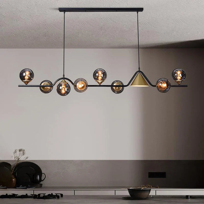 Axyaa Black Gold Glass Chandelier Long Strip LED Pendant Light