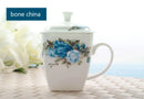 Axyaa Floral Rose Bone  Breakfast Mug with Lid - 500ml Ceramic Coffee Cup