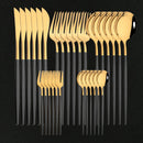 Axyaa Stainless Steel Black Gold Cutlery Set - 30Pcs Kitchen Tableware Silverware