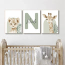 Custom Name Nordic Cute Animal Art Print Canvas Painting Lion Giraffe Poster by Axyaa