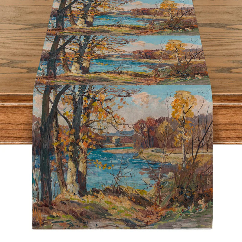 Axyaa Autumn River Road Table Runner Farmhouse Dining Wedding Party Decor