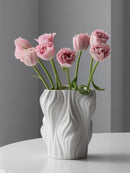Axyaa White Ceramic Vase for Home Decor and Flower Arrangement