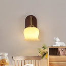 Axyaa Walnut Wood LED Wall Light Sconce Fixture with Pull Chain Switch