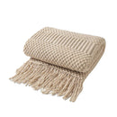 Axyaa Boho Knit Throw Blanket with Tassels | Woven Textured Plaid Chunky Vintage Style