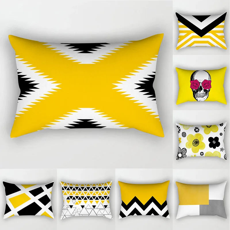 Yellow Geometric Cushion 30x50 Pillowcase for Living Room Sofa and Bed - Axyaa Home