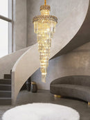 Axyaa Crystal Chandelier Spiral Staircase Light Luxury Lamps
