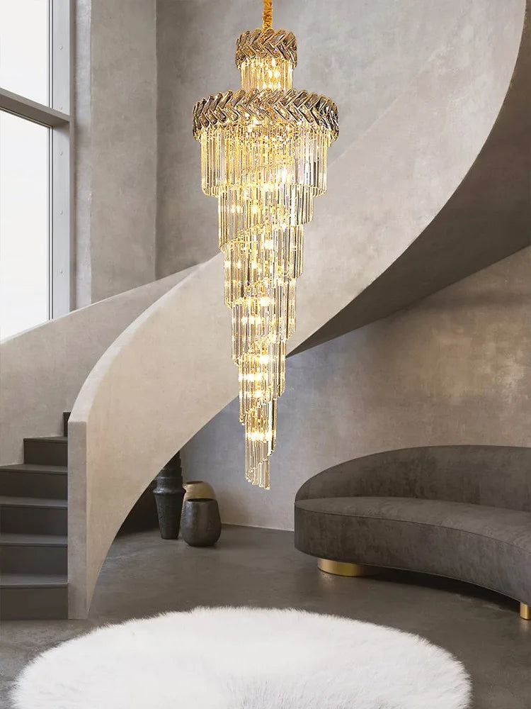 Axyaa Crystal Chandelier Spiral Staircase Light Luxury Lamps