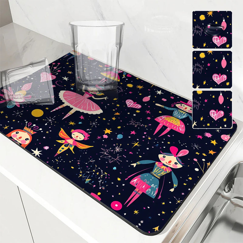 Axyaa Christmas Cartoon Coffee Mat: Absorbent & Draining for Tableware, Bathroom, & Kitchen