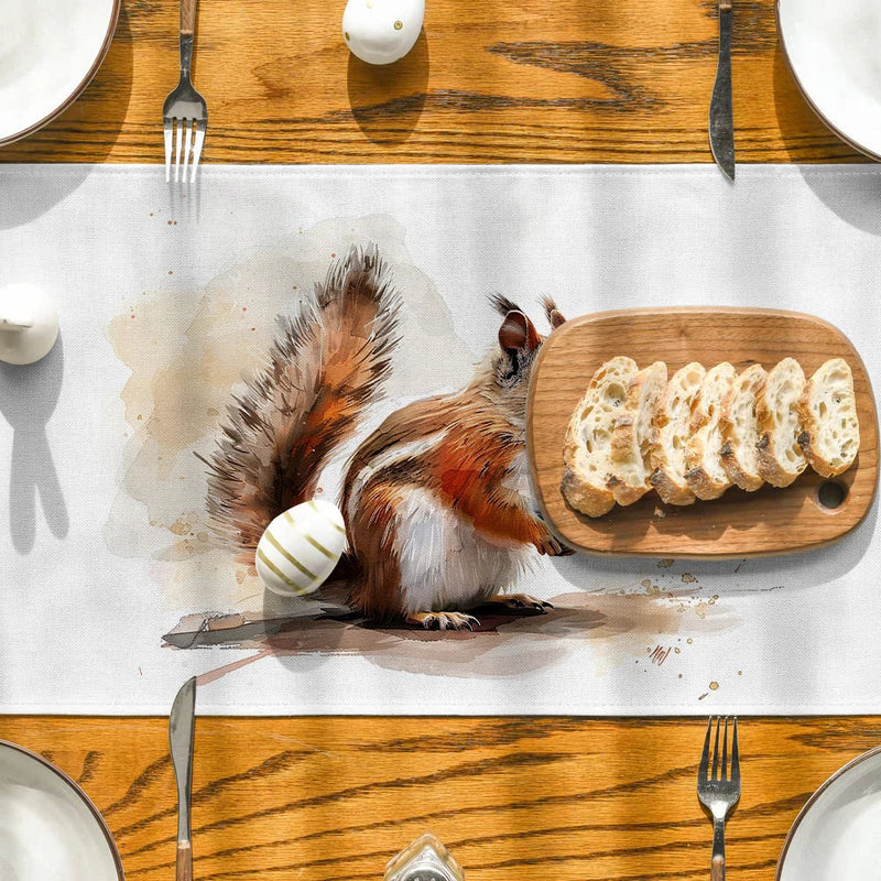 Axyaa Squirrel Cartoon Table Runner for Dining and Holiday Parties