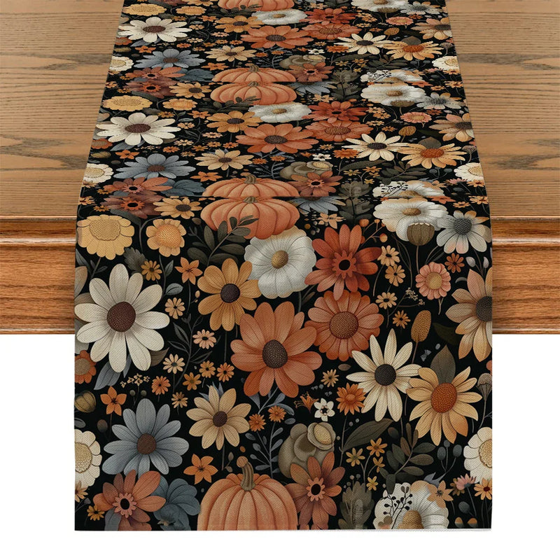 Axyaa Thanksgiving Flower Table Runner - Home Kitchen Dining Decor