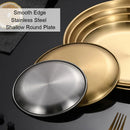 Axyaa Stainless Steel Round Plate 10-Pack, Matte Gold Shallow Tray for Camping, BBQ, Picnic