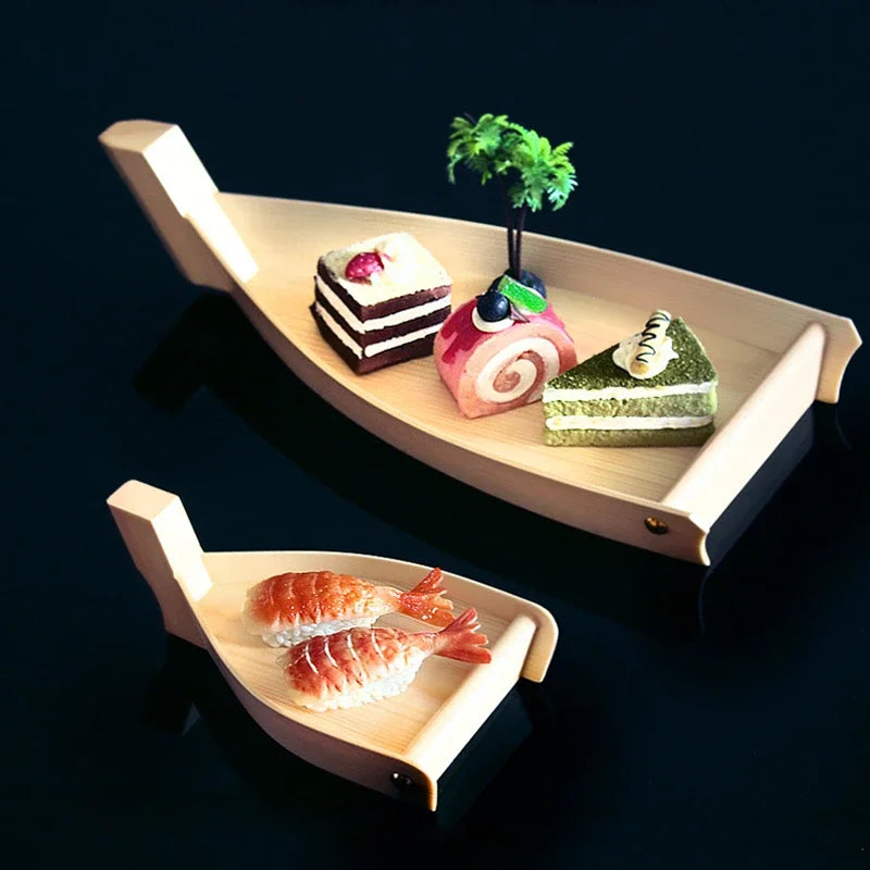 Axya Wooden Sushi Boat - Creative Japanese & Korean Dishes - Cake Dessert Plate Bento