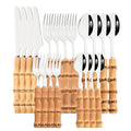 Axyaa 20-Piece Bamboo Handle Stainless Steel Cutlery Set