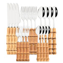 Axyaa 20-Piece Bamboo Handle Stainless Steel Cutlery Set