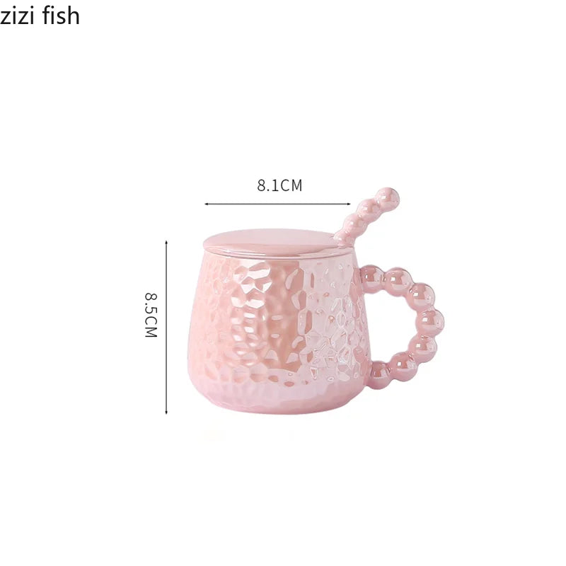 Axya Ceramic Water Cup with Spoon & Cover - Stylish Coffee Milk Tea Mug Gift