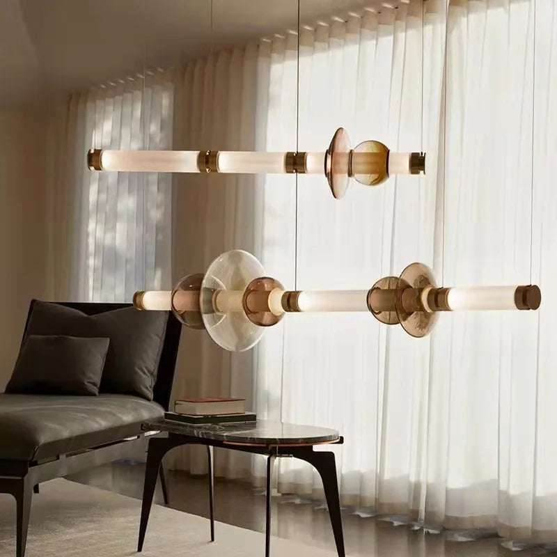 Axyaa Modern Stained Glass Chandelier Nordic LED Pendant Lamp for Living Room
