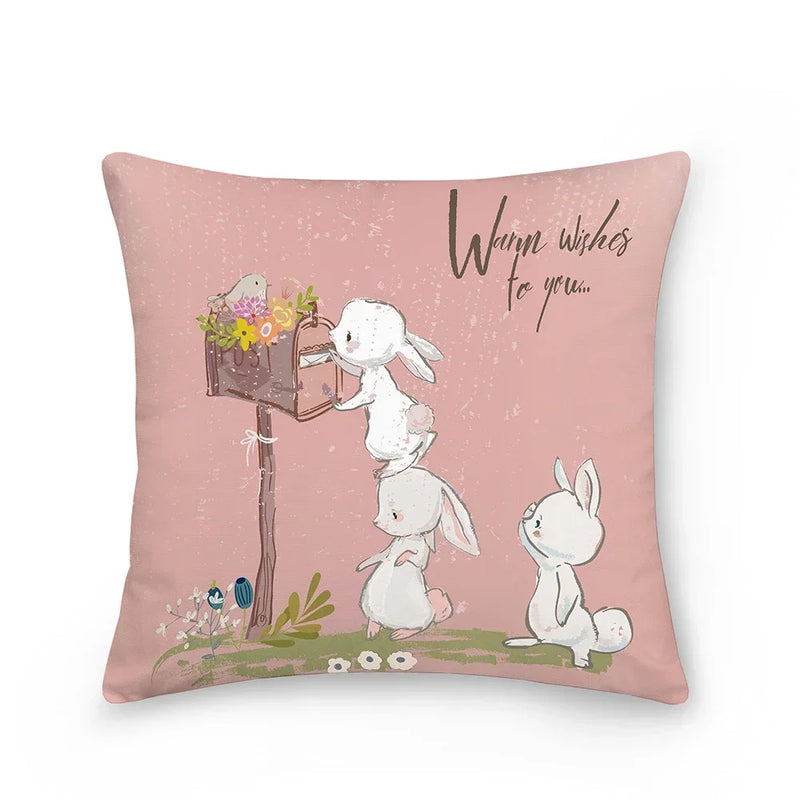 Easter Bunny Polyester Throw Pillow for Home Decor Sofa by Axyaa