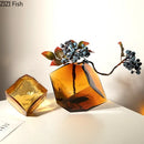 Amber Cube Glass Vase Hydroponic Desktop Flower Arrangement Axyaa Dried Flower Vessels