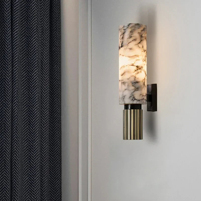 Natural Marble Copper Wall Lamp for Home Decor Sconce with E14 Bulb Fixtures