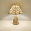 Axyaa Rattan Table Lamp with Pleated Fabric Shade & Tricolored Bulb