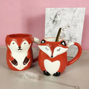 Axyaa Ceramic Fox Coffee Mug with Lid - Couple Animal Decoration Tea Cup