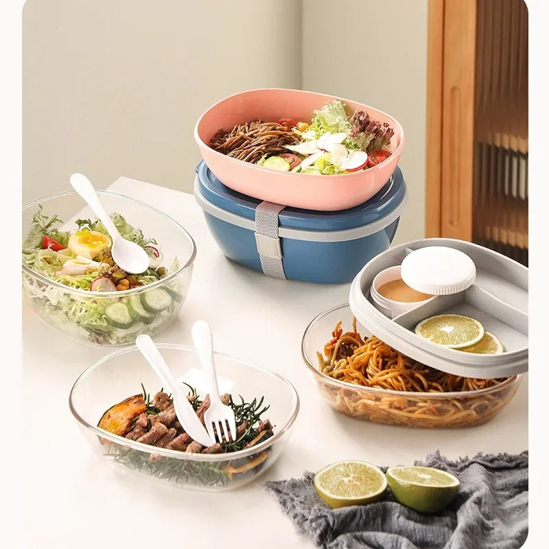 Axyaa Two-Compartment Portable Lunch Box with Detachable Salad Cup.