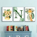 Axyaa Jungle Animal Custom Name Canvas Wall Art for Kids Room